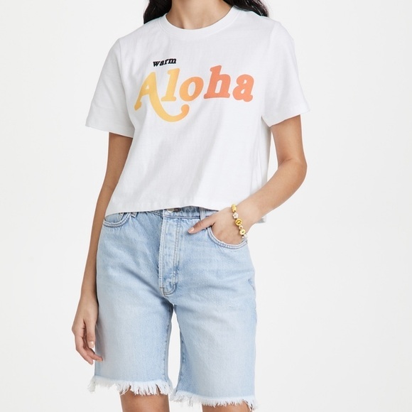 Warm Fun White Aloha Crop Boxy Tee Size Small NWT - Picture 1 of 5